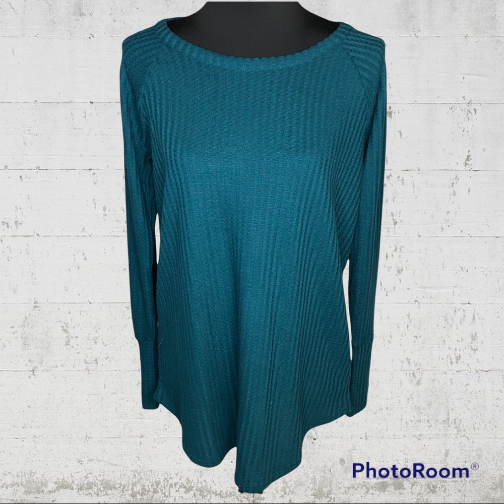 Chaser Waffle Knit Thermal Henley Turquoise Button Long Sleeve Large
